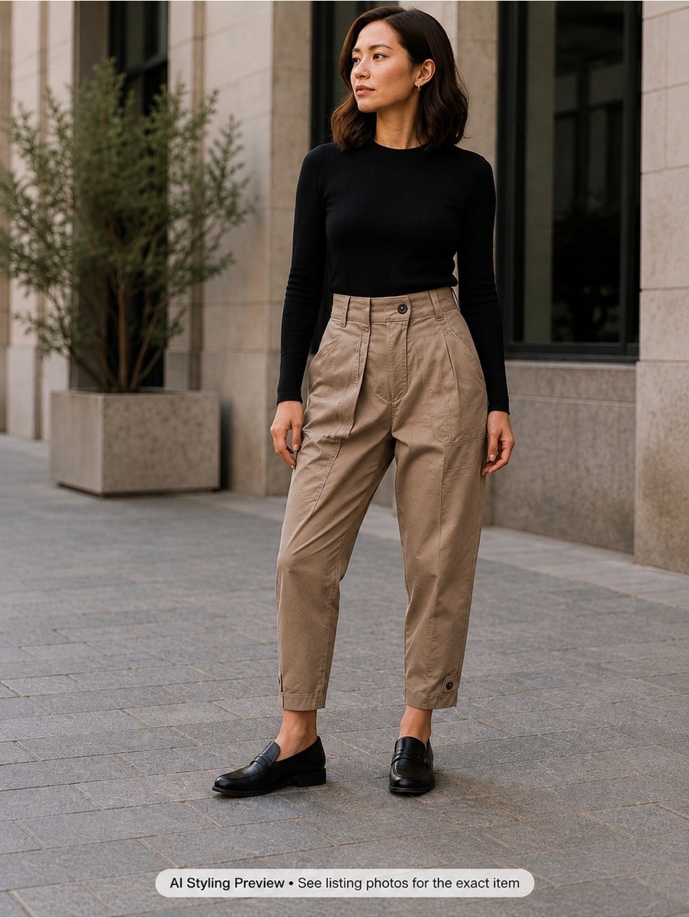 Merveille H. Japan US 4 Beige Asymmetrical Utility Cargo Cropped Pants AS IS